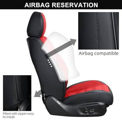 TIEHESYT Car Seat Covers Full Set, Breathable Leather Automotive Front and Rear Seat Covers, Car Seat Protectors Full Set, Compatible with Most Vehicles, SUV (Black&Red, Front Pair and Rear) - color: Black&Red, size: Front Pair and Rear Headrestless