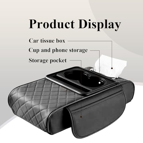 Car Armrest Cover With Cup Holder, Premium Leather Car Armrest Cushion And Tissue Box, Stable Car Center Console Organizer For Drinks, Phone And Small Accessories
