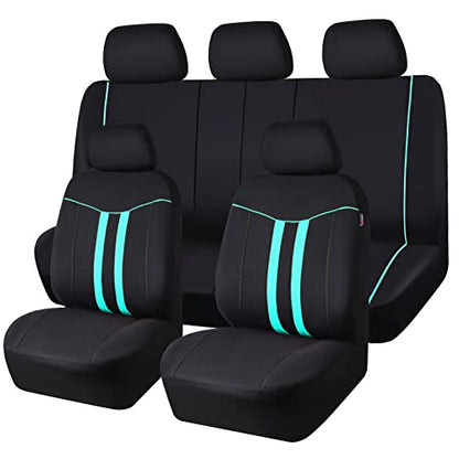 CAR-GRAND Polyester Universal Fit Seat Cover, Black-Mint, Set of 9 Including Headrest Covers, Airbag Compatible, for Cars, Trucks, SUV, Van, Sedan - color: Black-Mint