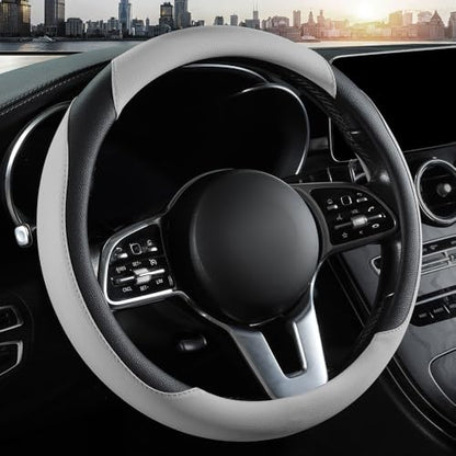 Car Steering Wheel Cover, Microfiber Leather Steering Wheel Cover Universal Fit 14.5-15 inch Anti-Slip Comfortable Breathable Car Wheel Protector for Men Women,Grey - color: Grey