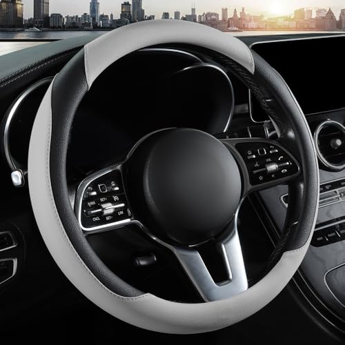 Car Steering Wheel Cover, Microfiber Leather Steering Wheel Cover Universal Fit 14.5-15 inch Anti-Slip Comfortable Breathable Car Wheel Protector for Men Women,Grey - color: Grey