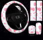 Pinbola 5pcs in 1 Set Faux Wool Steering Wheel Cover Soft Fluffy Handbrake Cover & Gear Shift Cover & 2pcs Seat Belt Shoulder Pads Warm Universal Fit for 15 Inch (Cow Pink) - color: Cow Pink