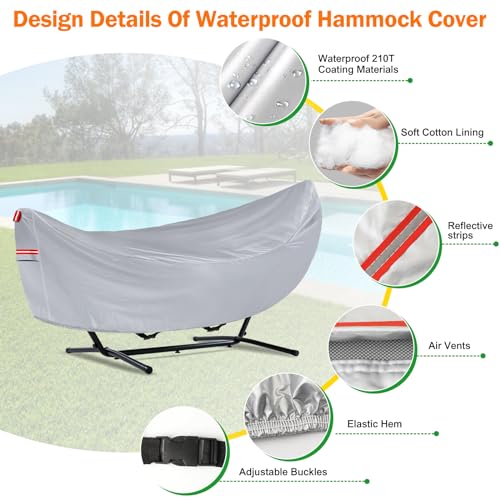 Waterproof 11-12 Hammock Cover, 210T Sun Rain UV Dust Snow Protection Outdoor Covers with Windproof Straps & Soft Cotton Lining for Hammock with 55 inch Spreader Bars -Silver - color: 11ft Hammock Cover-silver