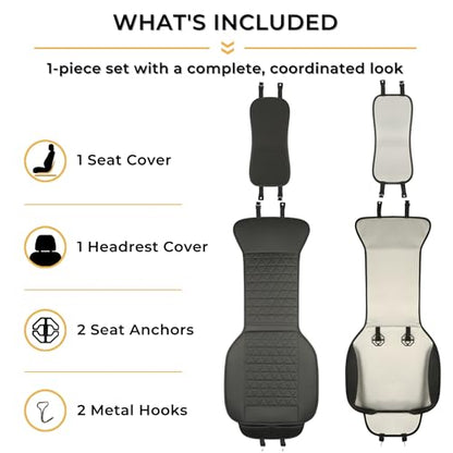 Black Seal 1-Pack Front Car Seat Cover, Faux Leather Seat Bottom Cover with Partial Backrest Protection, Side Wrap Design, Universal Fit for Most Cars, SUVs, Trucks, Vans (Black) - color: Single-Black