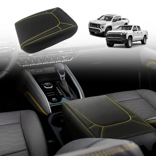 Center Console Armrest Cover Fit for Colorado/GMC Canyon 2023 2024 2025 2026 Accessories, Comfort Armrest Pad Console Lid Cushion Vegan Leather Regular Thick (Yellow Trim) - size: 5) 23+ |Colorado & Canyon| Yellow Stitch, Regular