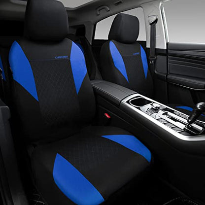 CAR PASS Ultrasonic Embossing Cloth Universal Seat Covers-Breathable Car Seat Cover with 5mm Composite Sponge Inside,Airbag Compatible,2zipper Bench for Sedan,SUV,Truck(Black and Blue,Full Set) - color: Blue