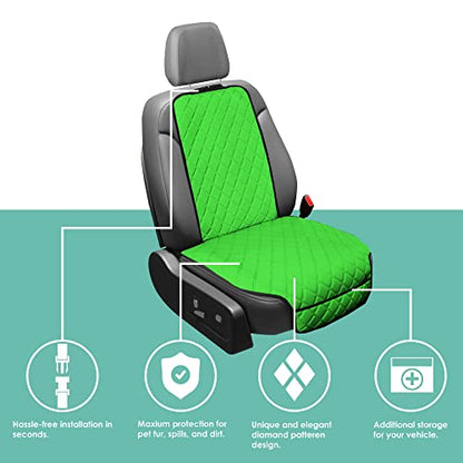 FH Group Car Seat Cushion – Neosupreme Single Front Seat Cover with Front Pockets, Airbag Compatible, Universal Fit Car Seat Cushion for Driver or Passenger Seat, SUV, Truck, Sedan & Van – Green - color: Green, style: Front