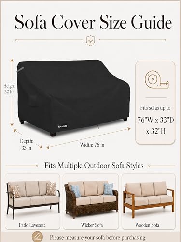ANartcle 3-Seater Patio Sofa Cover,76W x 32.5D x 33H Inches Outdoor Couch Cover,100% Waterproof Heavy Duty Patio Sofa Covers,Patio Furniture Covers,Black - color: Sofa-Black, size: 76"W x 33"D x 32"H