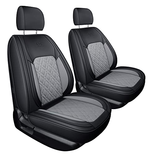 LUCKYMAN CLUB F150 Front-Only Seat Covers J03-Q3 with Waterproof Faux Leather, Fit 2015-2025 Ford F150 and 2017-2025 F250 F350 F450 (Front only, Black-Gray) - color: Black&Gray, size: Front Pair