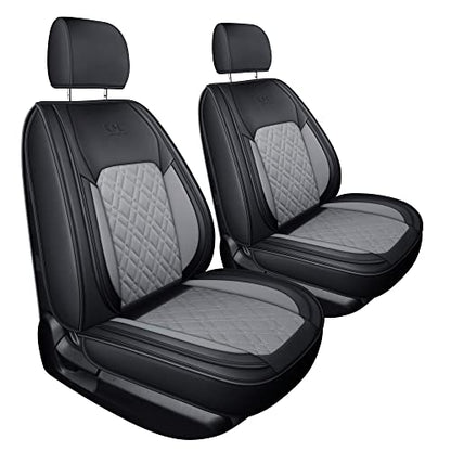 LUCKYMAN CLUB F150 Front-Only Seat Covers J03-Q3 with Waterproof Faux Leather, Fit 2015-2025 Ford F150 and 2017-2025 F250 F350 F450 (Front only, Black-Gray) - color: Black&Gray, size: Front Pair
