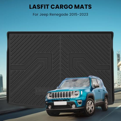 LASFIT Trunk Mat for Jeep Renegade 2015-2023, All Weather TPE Custom Fit Accessories Cargo Mat Liner Trunk Liner, Black - style: Renegade 2015-2023 Cargo Mat