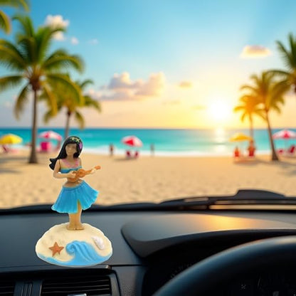 Blue Solar Powered Dancing Figures Decoration -Hawaii Shaking Head Ornaments Hula Girl -Car Dashboard Interior Decoration Desktop Ornaments,Solar Power Kits Learning and Education
