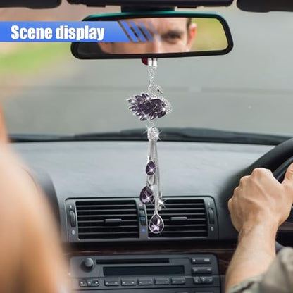Bling Swan Car Hanging Ornament, Cute Crystal Rhinestone Car Rear View Mirror Accessories, Double Sided Car Decorations Pendant, Car Mirror Hanging Charm for Women Girls (Purple)