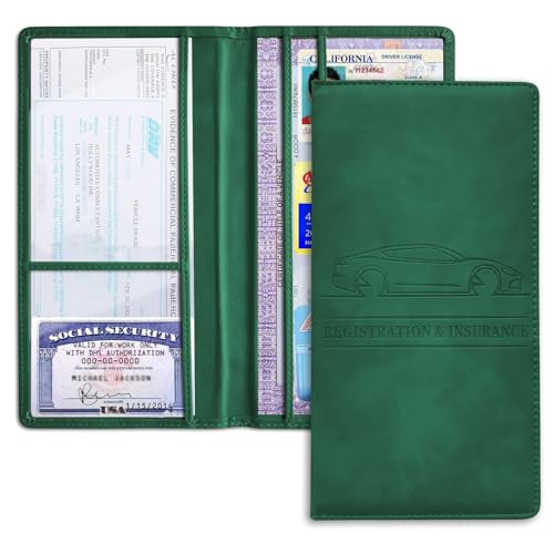 Car Registration and Insurance Holder, Registration and Insurance Card Holder, Auto Glove Box Organizer with Magnetic Shut, PU Leather Automobile Documents Wallet for Cards (Dark Green) - color: Dark Green