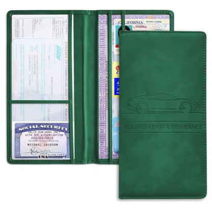 Car Registration and Insurance Holder, Registration and Insurance Card Holder, Auto Glove Box Organizer with Magnetic Shut, PU Leather Automobile Documents Wallet for Cards (Dark Green) - color: Dark Green