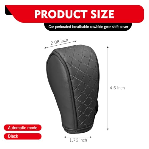 Car Gear Shift Knob Protector, Leather Anti-Slip Anti-Scratch Breathable Automatic Transmission Shift Knob Cover with Velcro, Universal for Car SUV Truck (Black) - color: Black