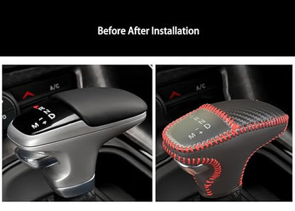 Leather Gear Shift Knob Covers for Dodge Charger Challenger 2015-2023 and Dodge Durango18-23,Carbon Fiber Leather Hand-Stitched Shifter Sleeve - color: Red
