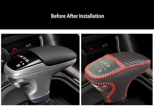 Leather Gear Shift Knob Covers for Dodge Charger Challenger 2015-2023 and Dodge Durango18-23,Carbon Fiber Leather Hand-Stitched Shifter Sleeve - color: Red Carbon