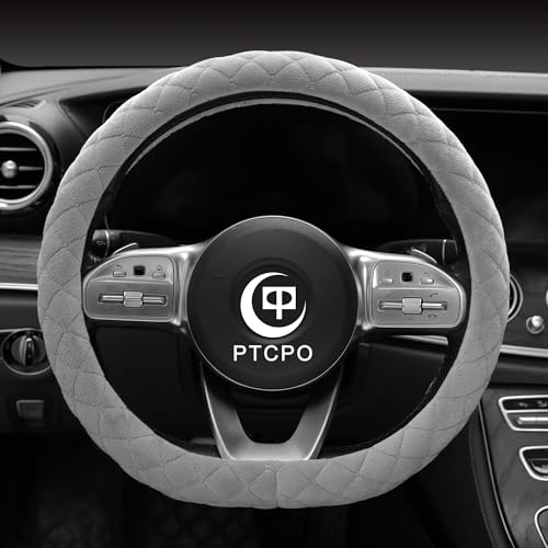 Soft Car Steering Wheel Cover for Sedan, SUV, Warm Luxury Velvet, Odorless, Universal, Anti Slip, Summer Winter, Gray, D Shape(Flat Bottom) - color: Gray, size: D Shape (Flat Bottom)[14" 1/2-15"](37-38cm)