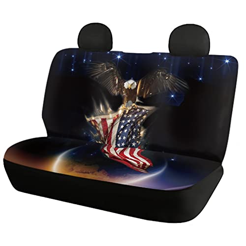 AFPANQZ America Flag with Eagle Back Seat Cover Set Car Cool Interior Decoration Backseat Protective Cover Non-Slip Protector Auto Cushion Covers - color: America Flag Eagle