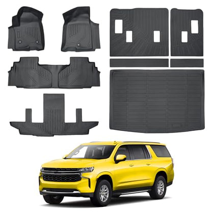 KUST Floor Mats Cargo Mat Set for 2021-2025 2026 Chevy/Chevrolet Suburban & GMC Yukon XL, All Weather Trunk Mat Backrest Mat for Suburban/Yukon XL Accessories TPE Rubber Liners (7 Seater Only) - style: For │ Suburban 7 Seats 2021-2026 │ Full Set