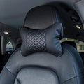 Set of 2 Quilted Faux Leather Car Headrest Pillow, Black Case/Black Threading, Ergonomic Neck Support for Comfortable Driving