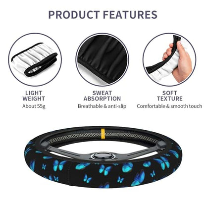 Blue Butterfly Steering Wheel Cover - Beautiful Galaxy Butterfly Steering Wheel Car Accessories Universal 15 Inch Steering Wheel Cover Women Men Anti Slip Breathable Wheel Cover Protector - color: Butterfly Blue