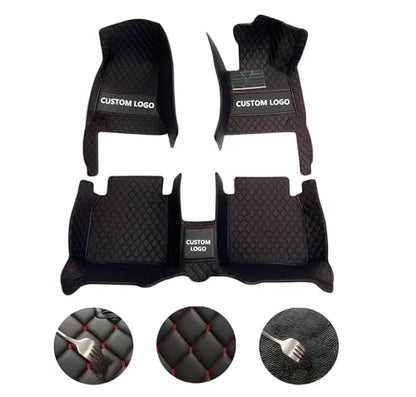 Custom Leather Car Mats, Vehicle-Specific Fit All-Weather Floor Mats, 100% Waterproof Anti-Slip Durable Protection for SUV Truck Sedan, Precision Tailored Protection (All Black Splicing) - color: All Black Splicing