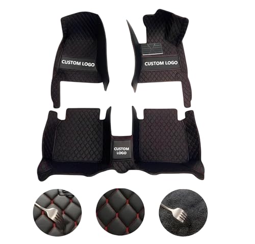 Custom Leather Car Mats, Vehicle-Specific Fit All-Weather Floor Mats, 100% Waterproof Anti-Slip Durable Protection for SUV Truck Sedan, Precision Tailored Protection (Black Splicing White Stripes) - color: black Splicing white Stripes