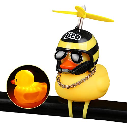 Rubber Duck Toy Car Ornaments Yellow Duck Car Dashboard Decorations Squeeze Duck Bicycle Horns with Propeller Helmet - color: Bee