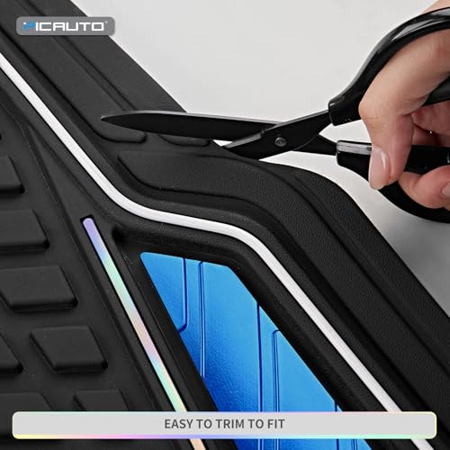 PIC AUTO Car Floor Mats, Blue Aluminum-Molded with Full-Circle Iridescent Inlay Strip Car Mats, Universal-Fit Rubber Mats for Cars, Trucks & SUVs, All-Weather, Non-Slip, Easy-to-Clean Interior Mats