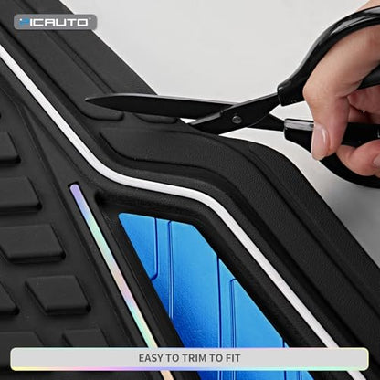 PIC AUTO Car Floor Mats, Blue Aluminum-Molded with Full-Circle Iridescent Inlay Strip Car Mats, Universal-Fit Rubber Mats for Cars, Trucks & SUVs, All-Weather, Non-Slip, Easy-to-Clean Interior Mats