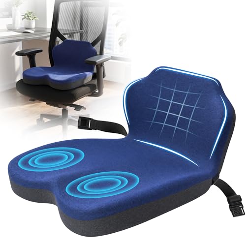 Memory Foam Truck Seat Cushion & Lumbar Support Set – Ergonomic U-Shape Tailbone Relief + L-Shape Back Cushion for Long-Haul Semi/Pickup Drivers Breathathable Cover Non-Slip Bottom Dark Blue - size: Dark blue+Dark Gray