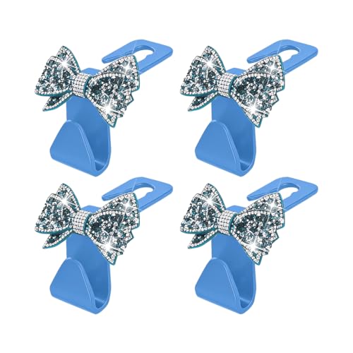 Bling Car Headreat Hook, 2PCS Crystal Rhinestone Cute Bow Vehicle Seat Back Hanger Storage for Purses Bags Grocery, Diamond Auto Rear Seat Organizer, Universal for SUV Truck Sedan (Light Blue) - style: Light Blue/4PCS
