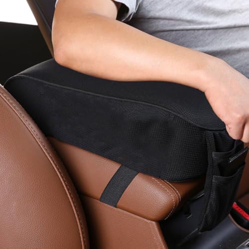Auto Center Console Armrest Pillow Pad, Car Armrest Cushion Soft Memory Foam with Phone Holder Storage, Pockets Bag Seat Cushion Universal Fit for Most Car (Black) - color: Black