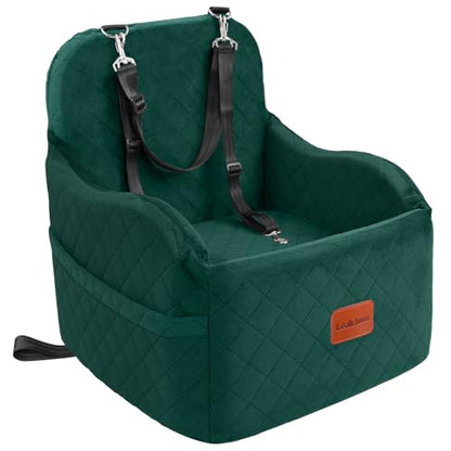 Lealchum Dog Booster Car Seat for Small/Medium Dogs,6in Elevated Cushion,Fully Detachable and Washable,2 Storage Pockets & 3 Straps,Fits in Front/Back Seat,Easy to Install (Green,Medium) - color: Green