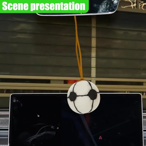 Football Car Rear View Mirror Charm, Felt Handmade Auto Interior Hanging Ornament Accessories, Cute Ball Vehicle Mirror Decorative Pendant Present for Women Man (Soccer) - size: Soccer