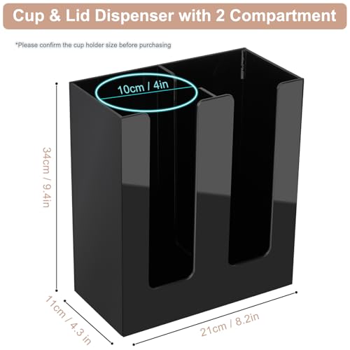 MYITYARD Coffee Cup Holder, Cup and Lid Organizer fits 5 to 16 oz Disposable Paper & Plastic Cups, Cup Dispenser Countertop, Acrylic Cup Storage for Home, Kitchen, Office (2 Compartment) - size: 2 Compartment