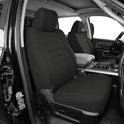 Front Heavy-Duty High-Density Composite Fabric Seat Covers for Dodge Ram 1500 (2009-2018) & 2500 (2010-2018), Waterproof & Foam Padded, Easy to Install & Clean - Black - size: Front