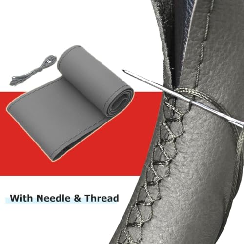 38cm/15 Inch Hand Sewing Steering Wheel Cover Breathable Anti-Slip Leather Steering Wheel Cover for Nissan Qashqai Toyota Camry RAV4 VW Golf - color: Gray