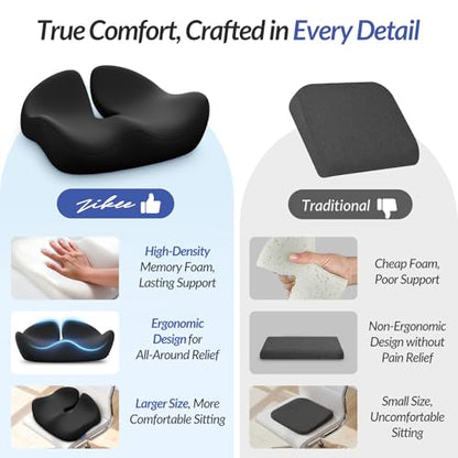 Pioneering Seat Cushion for Pressure Relief, Ergonomic Office Chair Cushion for Sciatica, Back, Hemorrhoids & Tailbone Pain Relief, High-Density Memory Foam Car Seat Cushion with Anti-Slip Base