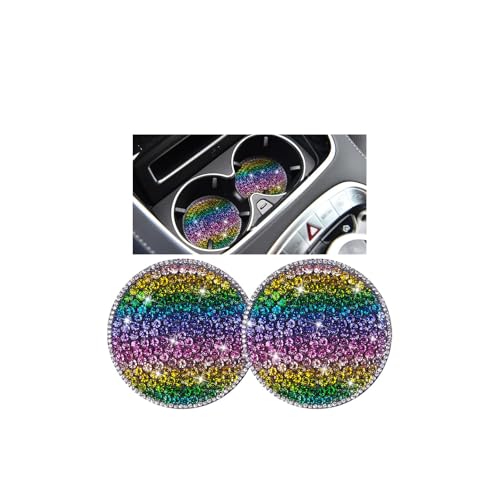 Bling Car Cup Holder Coaster, 2PCS 2.75 Inch Crystal Rhinestone Anti Slip Vehicle Drink Cup Mat for Women Girls, Auto Interior Embedded in Ornaments. Universal for SUV RV Truck (Strip) - color: Strip
