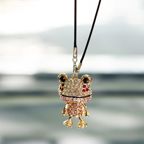 Bling Frog Diamond Car Hanging Ornaments, Crystal Rhinestone Frog Rear View Mirror Pendant Charm (Pink) - color: Pink