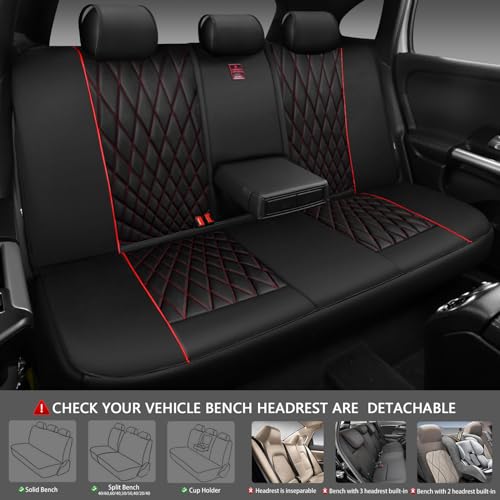CAR PASS Piping Luxury Leather Seat Covers Full Set,5 Seats Anti-Slip Waterproof Seat Covers Compatible with Front Armrests,Universal Fit for Sendan SUV Van Truck,Airbag Compatible,Black and Red - color: Black with Red, size: Full Set