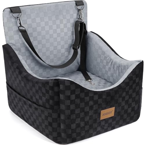 JOEJOY Elevated Dog Car Seat for Small/Medium Dogs up to 35 lbs, Memory Foam Booster Seat with Detachable Washable Cover, Travel-Safe Car Bed with Safety Belts & Storage Pockets, Grey - color: Grey, size: Medium