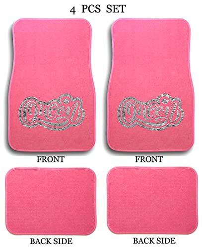 Universal Fit Front/Rear 4-Piece Full Set Crystal Bling Rhinestone Design Studded Carpet Car SUV Truck Floor Mats - 4 Pcs Set (Queen Silver-Pink) - color: Queen Silver-Pink