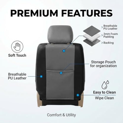 FH Group PU309102 All-Purpose Built-in Seat Belt PU Leather Seat Covers (Gray) Front Set – Universal Fit for Cars Trucks & SUVs - color: Gray/Black - Low Back (Faux Leather), size: Front Set