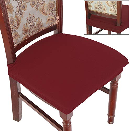 Dining Room Chair Covers Set of 4, Easy Installation Stretchy Jacquard Armless Kitchen Chair Seat Protectors, TPU not Mixed, Rear Covered- Burgundy- 4 - color: Burgundy, size: 4pcs/Rear-covered