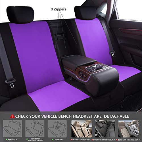 CAR PASS Line Rider Sporty Cloth Universal Fit Car Seat Cover -100% Breathable with 5mm Composite Sponge Inside,Airbag Compatible,3zipper Bench(Full Set, Black and Purple) - color: Black and Purple, size: Full Set