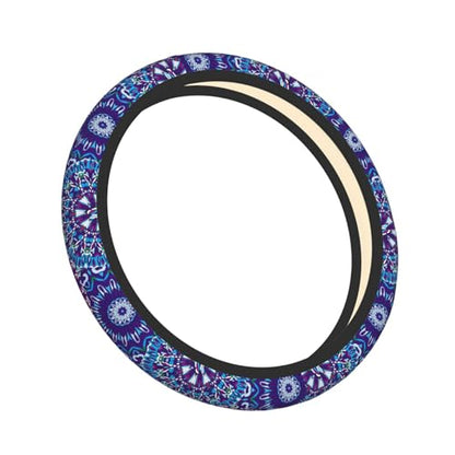 Boho Purple Flower Neoprene Steering Wheel Cover for Men Women Anti-Slip Elastic Steering Wheel Protective Cover 15in Universal Car Accessories Fit Cars, SUVs, Auto - color: Boho Purple Flower